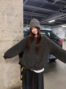 Áo nỉ kẻ sọc vải nguyên bản phong cách Mỹ cổ điển đầu thu, áo khoác rộng phong cách Hàn Quốc - Xám - Xem 3