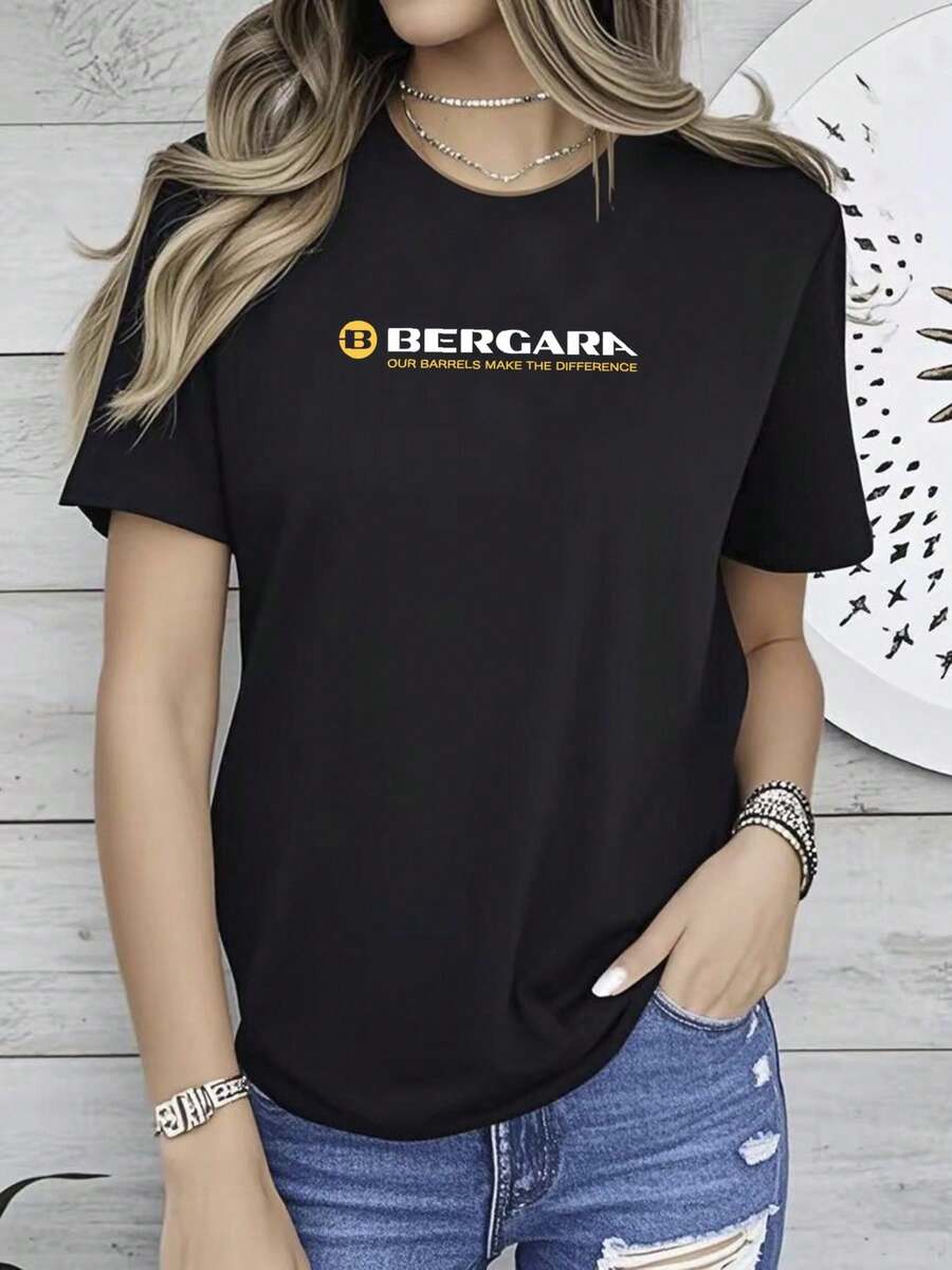 180g pure Cotton Bergara Guns Firearms Men's Black Size S to 3XL streetwear female Top For Everyday Wear Summer Print Round Neck Short Sleeve designer clothes Comfortable Breathable Versatile Slightly Women Top Graphic Tees Stretched Soft Casual - Negro - Ver 1