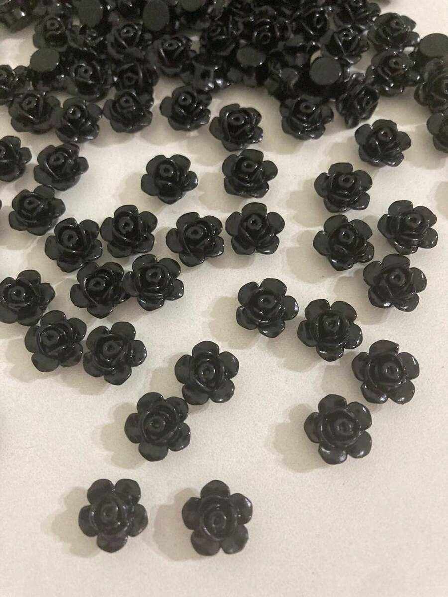 Flower Bead Passing Open Button 12 And 18mm - 黑色 12mm 50個 - 查看 1
