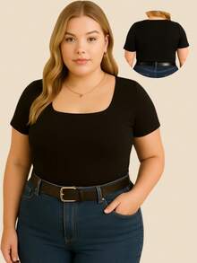Kit With 3 Plus Size Blouses With A Basic Square Neckline For Women - Black/brown/off - View 2