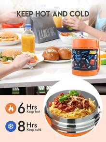 Meoky 300ml/10oz Stainless Steel Vacuum Insulated Food Jar, Suitable For Holding Hot & Cold Food, Can Be Used As Thermal Lunch Box, Wide Mouth Stainless Steel Lunch Box With Spoon, Keeps Food Warm For 10 Hours, Keeps Food Cold For 16 Hours, Leak-Proof Design, Suitable For School, Office, Travel, Kitchen, Also Can Be Used As Christmas Gift - Orange - View 4