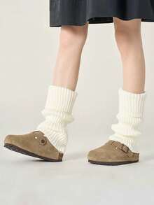 1 Pair Of Women's Leg Warmer, White Knitted Warm Calf , Suitable For Autumn And Winter, Y2k, Cozy - White - View 4