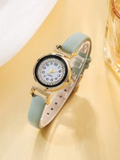 1pc Macaron Color Gradient Watch, Gold Frame Light Luxury Design, Gradient Fabric Strap, Stylish And Simple Quartz Watch, Suitable For Teenagers