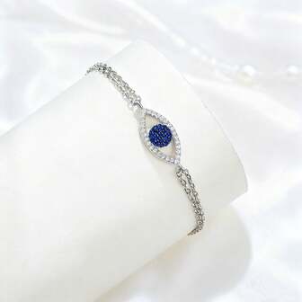 925 Sterling Silver Demon Eye Bracelet With Blue Diamond Accents, Exquisite And Elegant, Showcasing A Mysterious And Fashionable Style, Suitable For Daily Commute, Shopping, Dates, Gatherings, Parties And More