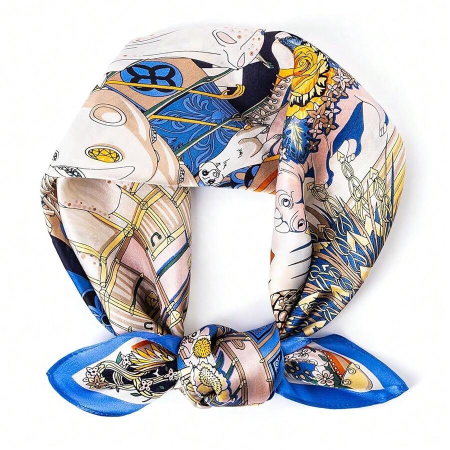 Mulberry Silk Scarfs Small Square Scarfs For Women 21" X 21" Lightweight Square Satin Head Scarf Neck Scarves{"Size_name":"27.5\"","Color_name":"Blue"} - 藍英吋 - 查看 1