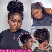36 Inch Invisi Strap 360 Lace Wigs Human Lace Wigs 250% Density Deep Wave Lace Front Wigs Human Hair Drawstring Wig Human Hair Glueless 360 HD Full Lace Wig Brazilian 15A Curly Human Hair Wig Pre Plucked 13x4 Lace Frontal Wig For Women Natural Black Color