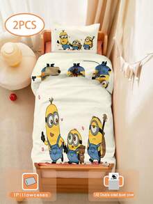 Minions 1/2 Peças Conjunto de Roupa de Cama com Tema Minions, Impressão 3D Dupla Face (1 Fronha Impressa em 1 Lado + 1 Edredom Impresso em 2 Lados), Conjunto para Berçário/Jardim de Infância, Edredom com Estampa Fofa Impressa Digitalmente, Roupa de Cama Infantil com Fronha e Edredom para Crianças Pequenas, Bebês e Recém-Nascidos, Fronhas de 33 x 45 cm Podem Ser Vendidas Separadamente
