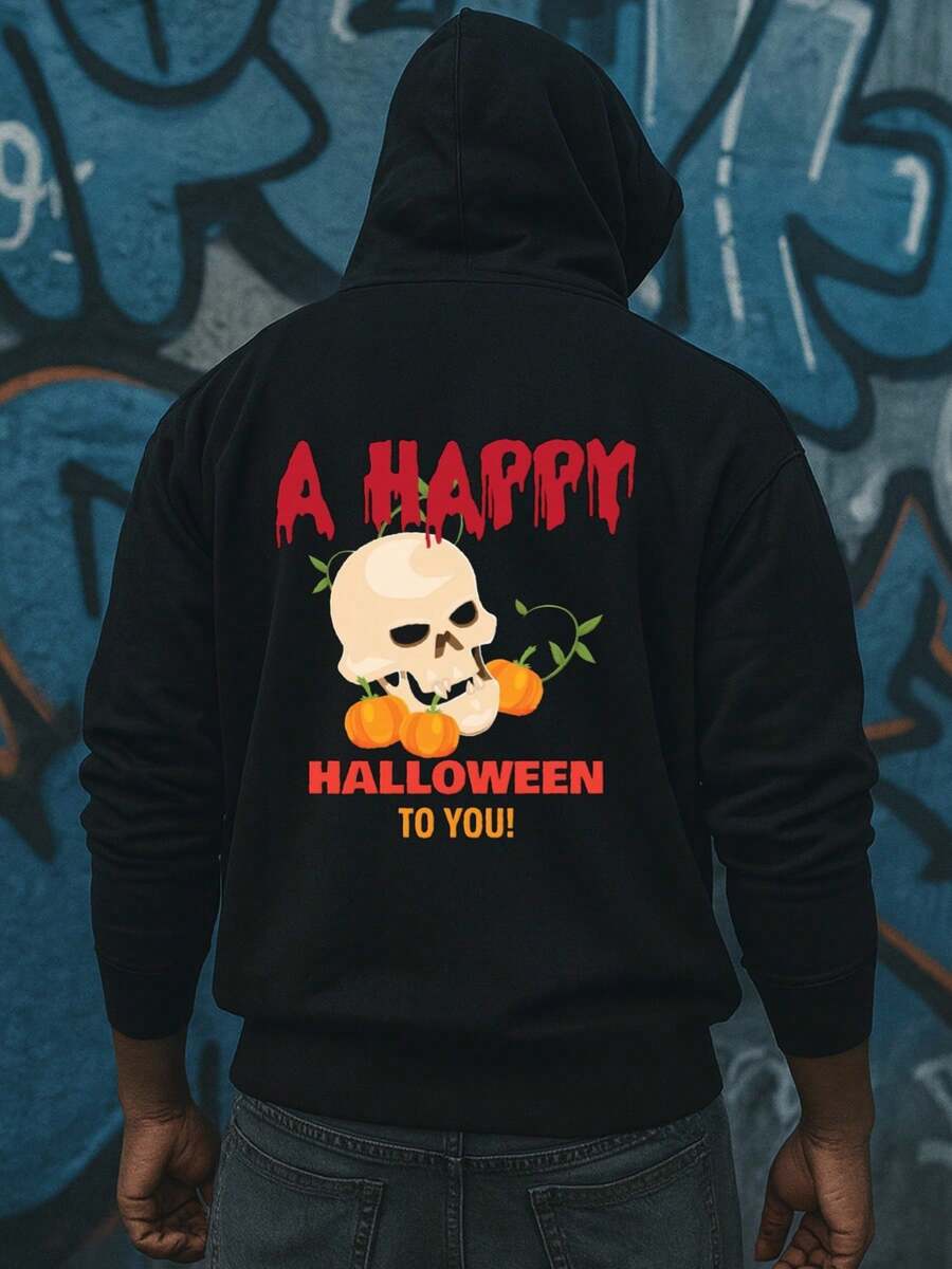 1 Piece Halloween Hoodies Graphic Hoodies Men's Long Sleeve Black Aesthetic Comfortable Funny Oversized Ghost Dames Warm, Suitable For Casual Wear, Perfect For Outdoor Activities Daily And Weekend Wear Spring Summer Outdoor & Home Wear Oversized Hoodie - Black - View 1