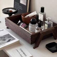 1pc Premium Wooden Desktop Makeup Organizer, Chinese Retro Style Vanity Tray, Storage Rack