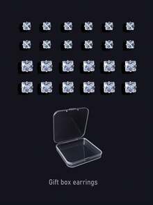 48pcs Geometric Round Square Cubic Zirconia Shiny Stud Earrings, Simple Punk Hip-Hop Style, Gift Box Packing, Suitable For Party, Festival, Date, Gift And Daily Wear