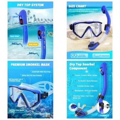 Snorkel Set Adults, 3 Window Panoramic View Snorkel Anti - Fog, Leak - Proof With Mesh Bag, Dry Top And Snorkel Set Adult And Teen