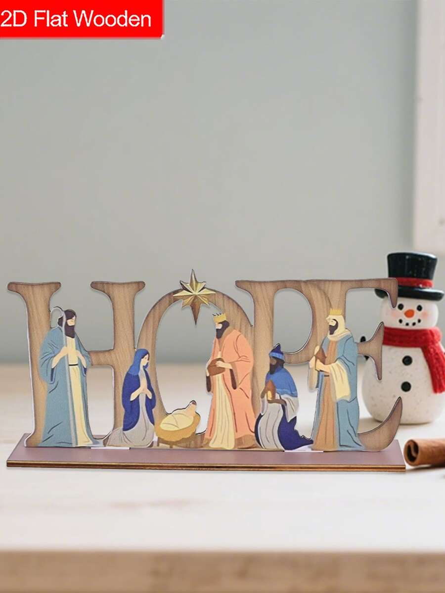 1 pezzo Targa in legno con scena della Natività, integrando la scena della Natività nella mangiatoia nel design della parola "Speranza", regali di Natale, regali cristiani, decorazione, decorazione per la casa, decorazione per luoghi religiosi