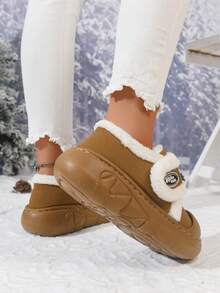 2 Chinelos Térmicos com Sola Grossa de 25cm para Mulheres, Botas de Neve de Moda Outono/Inverno 2020 para Uso Externo, Forro Peludo, Fechamento com , Sapatos de Inverno Quentes