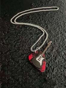1pc Punk Rock Guitar Pick Stainless Steel Pendant Necklace - Unique Hip-Hop Couples Jewelry, Nightclub & Everyday Accessory For Men & Women - 彩色 - 查看 2