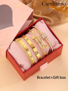 Camhanno 4pcs Luxurious And Elegant Stainless Steel Bracelet Series, With A Unique And Fashionable Style, Suitable For Daily Commuting, Dating, And Party Gatherings. Comes With A Beautiful Gift Box, It Is An Excellent Gift For Friends