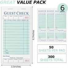 6 Pack Server Books Server Note Pads Guest Check Books For Servers Waitress Notepads For Restaurants 300 Orders Total - 淺綠色12線 - 查看 3