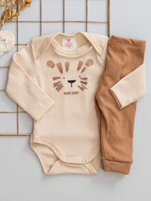 Children's Ribbed Bodysuit And Trousers Set With Tiger Print - Màu nâu  Mocha - Xem 1