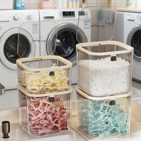 1 pieza Organizador de cápsulas de detergente para la ropa pequeño y transparente - Contenedor de almacenamiento portátil hermético de PP con tapa, soporte multiusos para cápsulas para el hogar, la cocina, los viajes, mantiene seco y ordenado