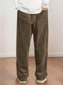 女式灯芯绒直筒裤，带抽绳松紧腰，适合休闲、运动、徒步穿着，春秋季 - 棕色 - 查看 3