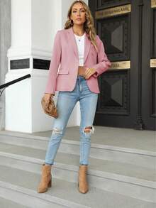 Women's Casual Lapel Button Blazer Long Sleeve Slim Fit Work Office Jacket Christmas Gift & New Year Gift - 粉色 - 查看 5