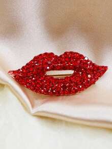 1 pieza Broche de labios rojos para el Día de San Valentín para damas - Moda, con incrustaciones de rhinestone, accesorios de ropa de alta gama, flores para el pecho, a prueba de aceite para evitar que se muestre, alfileguridad - El regalo perfecto del Día de San Valentín para mujeres Navidad