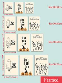 3pcs Halloween Canvas Wall Arts Set - Vibrant Skull & Pumpkin Prints , Frameless Polyester Posters, Perfect For Living Room, Bedroom, Hallway Decor, Halloween Decorations, Perfect For Fall Room Decor Home Decor Fall Decor