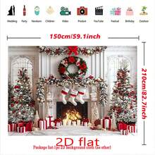 2D flach, 1 Stück Weihnachtsbaum Kamin Vinyl Hintergrund - Feiertags Foto Hintergrund für Weihnachtsparty, Familientreffen, Fotobox, Heimdekoration