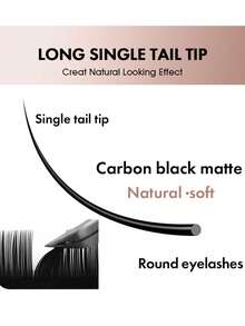 MASSCAKU 16 Pairs Classic Curled Eyelash Extensions, C/D Curl, 8-15mm Mixed Length, Fluff-Free, Non-Sticky, Single Strand Matte Deep Black, Ultra-Soft & Natural, Easy To Apply For Fluffy & Voluminous Look, Regular Lashes - Black - View 2