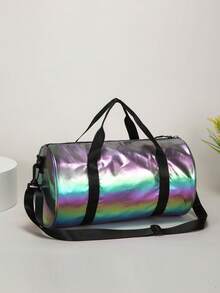 1 Stück irisierender, glänzender Reisebeutel mit großer Kapazität, lässige Sporttasche, zum Tragen an der Hand oder über der Schulter, geeignet für den täglichen Gebrauch (mittlere Größe) - Schwarz - Übersicht 4