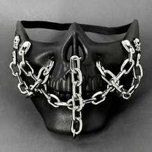 Men's Skull Steampunk Gothic Chain Half Masquerade Mask Cosplay Halloween - Black - View 1