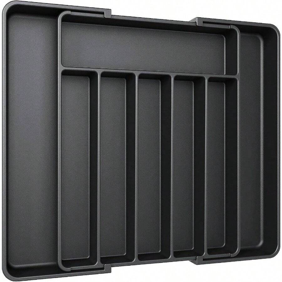 Silverware Organizer - Expandable Kitchen Drawer Organizer, Adjustable Utensil Organizer, Cutlery Tray Forks, Knives, Multipurpose Kitchen Organizers And Storage Solution, Black, Large - 大號+黑色 - 查看 1
