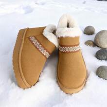 Damen bequeme, warme Schuhe mit dicker Sohle, runde Zehenkappe, kurze Schneestiefel, Design mit tiefem Schaft, warme, lässige Knöchelstiefel