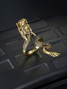 1pc Vintage Bronze Dragon Shaped Ring, Suitable For Daily Wear, Party, Halloween - Dragon - View 2