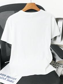 Disney 1件疯狂动物城卡通图案印花短袖T恤，圆领，弹力面料，适合日常穿着，易于打理，时尚休闲女式T恤