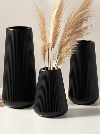 Pieces Sc inavian Unbreakable Vase Set Textured Plastic Tafel Zwart Wit Home Ornaments, Minimalist Artificial Bloemen Centrepiece Room Flower Glass view 4