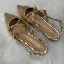 Women's Slingback Patent Leather Comfortable Casual Flat Sandal With Buckle - 金子 - 查看 3