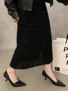 Wine Red Pointed Toe High Heel Shoes For Women, Commuter Style, Bowknot Accent, Thin Heel, Slip-On, Spring/Autumn 2025 New Arrival,Elegant - Black - View 3