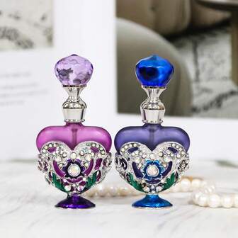 0.14oz/4ml Heart-Shaped Colorful Glass Crystal Decorative Perfume/Essential Oil Bottle, Refillable Cosmetic Container, Elegant Ladies' Essential, Fashion Cosmetic Accessory, Vanity Table Decor, Women's Holiday Gift, Home & Travel Essentials (Perfume Not Included)