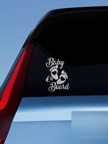 1pc Baby On Board Reflective Footprint Car Sticker, Vinyl Safety Warning Decal For Automotive Window And Bumper, Car Decoration - Multicolor - View 4
