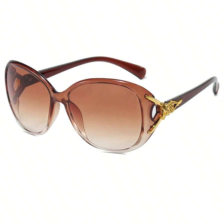 Elegant Gradient-Colored Vintage Glasses For Women, Featuring Gradient Brown Lenses And A Plastic Frame.  Protection, Gold-Colored Temples, And A Light Luxury Fashion Design. Slimming Effect For Small Faces, European And American Style  Item. Driving Glasses, Essential For Outdoor Travel. Celebrity Style, High-End Accessories, Versatile For Daily Wear. Soft Filter Effect, High-Quality Plate Frame, Comfortable Nose Pad. Sunscreen Wonder For Summer, Fairy-Style Glasses, Perfect For Photo Posing. Exclusive Design For Women  Plain    Boho    None - Ombre - Xem 1