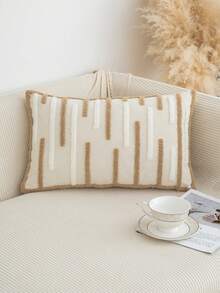 1pc Striped Embroidered Throw Pillow Cover, Classic Farmhouse Polyester Cushion Cover, Pillow Insert Not Included, Multi-Scene Home Decor