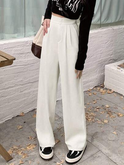 女式纯色休闲夏季长裤，带口袋