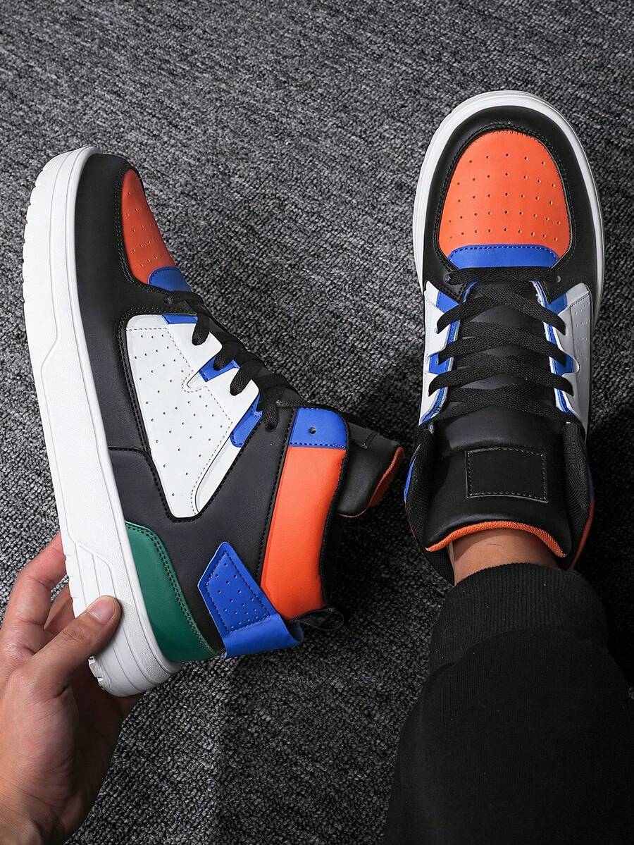 ​Men's Multicolor Fashion Sneakers - Stylish Accents With Denim Style For City Life, Year-Round Shoes For Men​ - 黑藍 - 查看 1