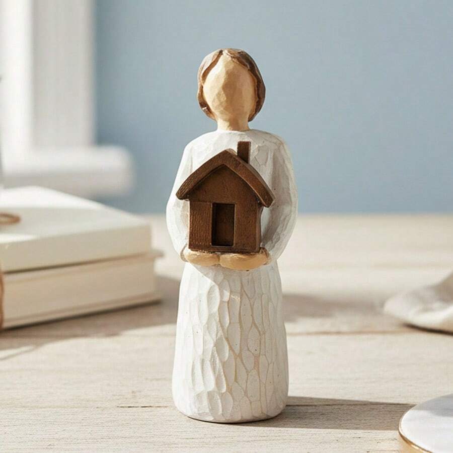 1 Piece Of Hand Holding House Delivery Sculpture, High-Quality Resin Figurine Ornaments, Little Girl And Cute House Model, Desktop Decorative Ornaments, Warm Decorations, Suitable For Friends' Housewarming Birthday Gifts, New Home Anniversary Gifts - 彩色 - 查看 1