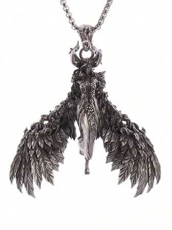 1pc New Punk Horn Goddess Wings Pendant Necklace Unique Casual Street Banquet Jewelry Necklace Accessories For Men And Women