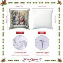 1 pieza Funda de cojín de ventana de conejo de invierno navideño, material de terciopelo de melocotón con impresión unilateral, 45*45CM/18*18 pulgadas, adecuado para decoración de habitación, decoración minimalista moderna de sala de estar, regalo