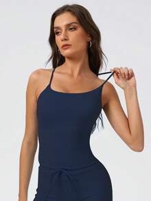 Sodalemon Women Cross Back Sleeveless Sport Training Run Padded High Support Outdoor Yoga Tank Top - Navy Blue - View 4