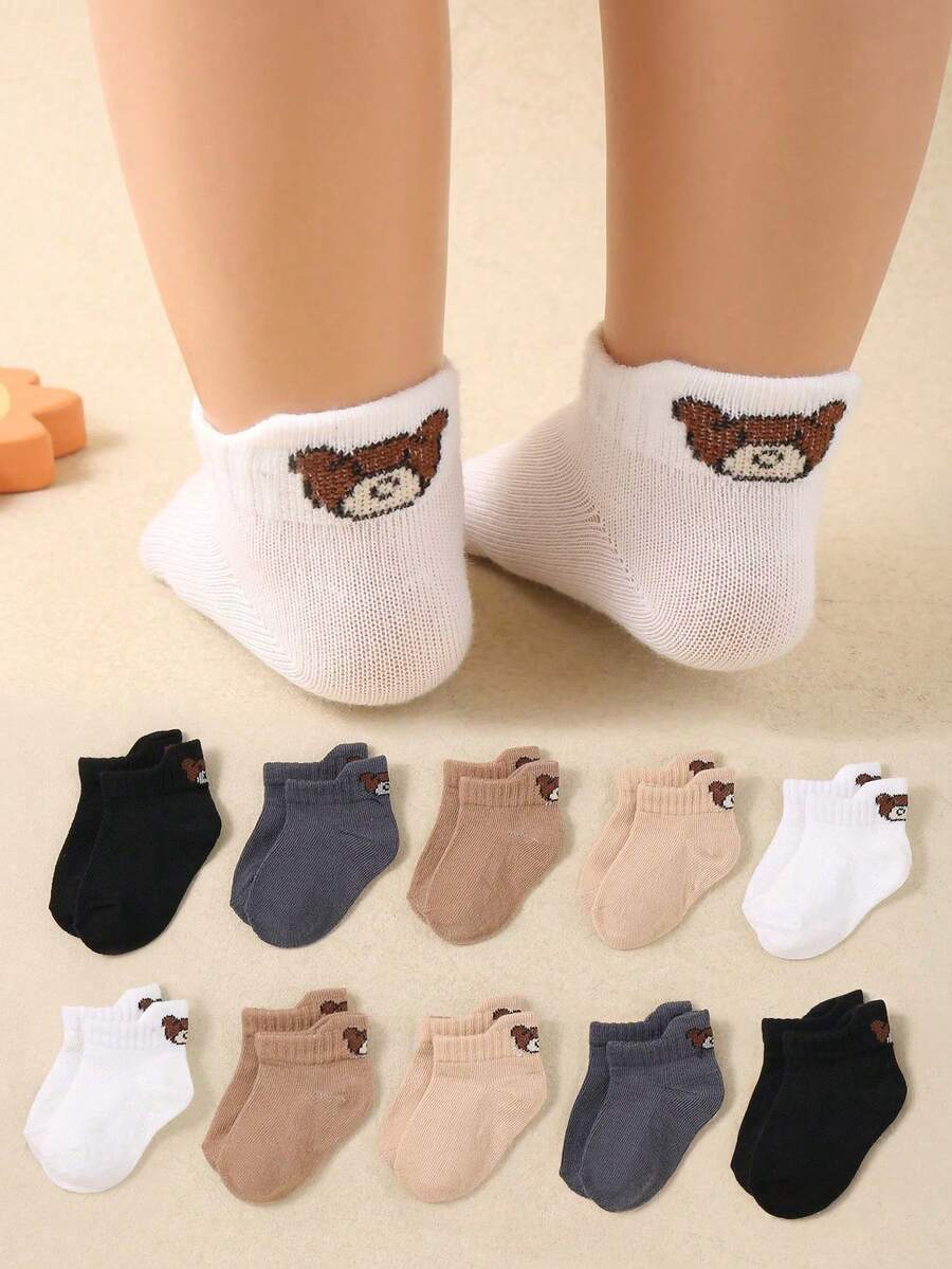 20/10/5 pares de calcetines tipo barco con diseño de oso lindo para niños pequeños, calcetines para bebés, con pestaña en el talón para un diseño antideslizante, diseño con estampado de oso lindo, adecuado para bebés de 0 a 3 años. Calcetines para recién nacidos, calcetines para niños pequeños, calcetines para bebés. - Multicolor - Ver 1