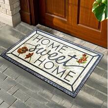 1PC Machine Washable Vintage Floral Home Sweet Home Door Mat Rug Indoor Outdoor Entrance Mat Decorative Rug With Artistic Retro Floral Design Featuring Home Sweet Home Lettering Durable Easy Clean Floor Mat For Front Door Porch Patio Hallway Kitchen Rug