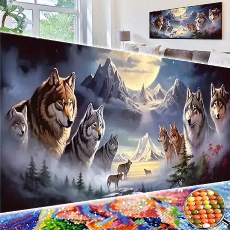 超大 5D 钻石画套装，狼钻石画，全人造钻石艺术刺绣十字绣画，钻石画艺术工艺品，用于墙面装饰惊喜礼物